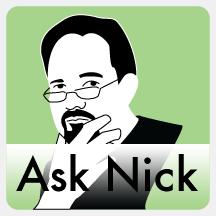 Ask Nick icon.  Drawing of Nick comtemplating with the words Ask Nick.