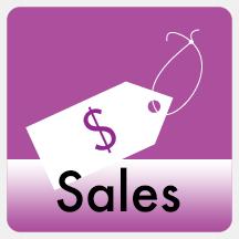 Sales icon.  Drawing of a price tag with the word sales