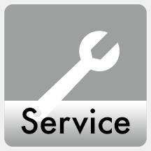 Service icon.  Drawing of a wrench in a box with the word Service
